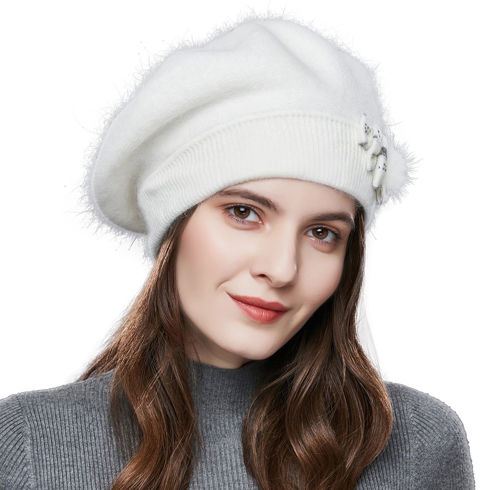100% Angora Wool Classic Beret Beanie 