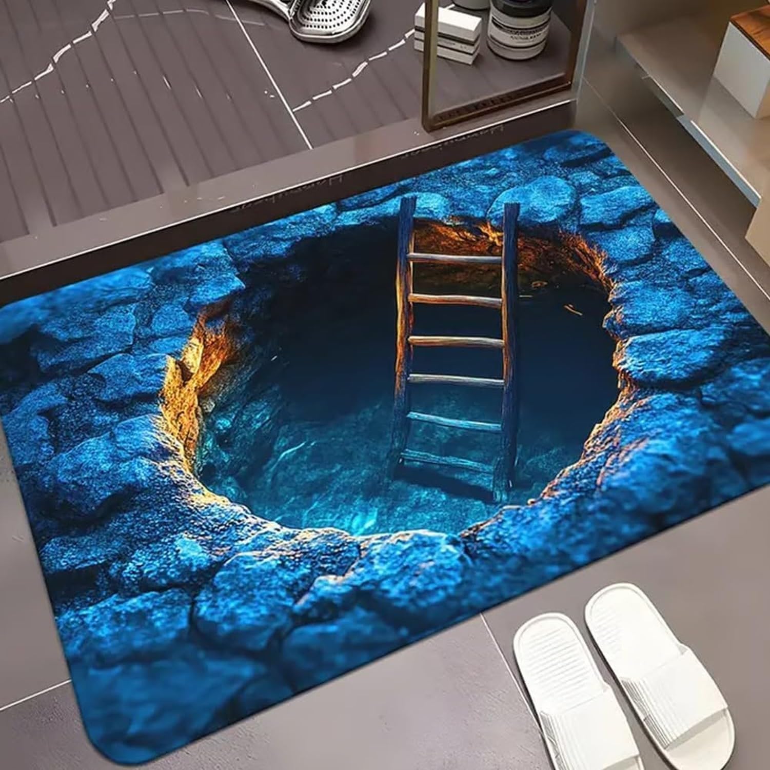 KGAIXN Optical Illusion Endless Abyss Pattern Non-Slip Doormat, HD Printed 3D Rug for Floor, Bottomless Hole Step Carpet for Door Entrance, Bathroom, Corridor, Stairs,