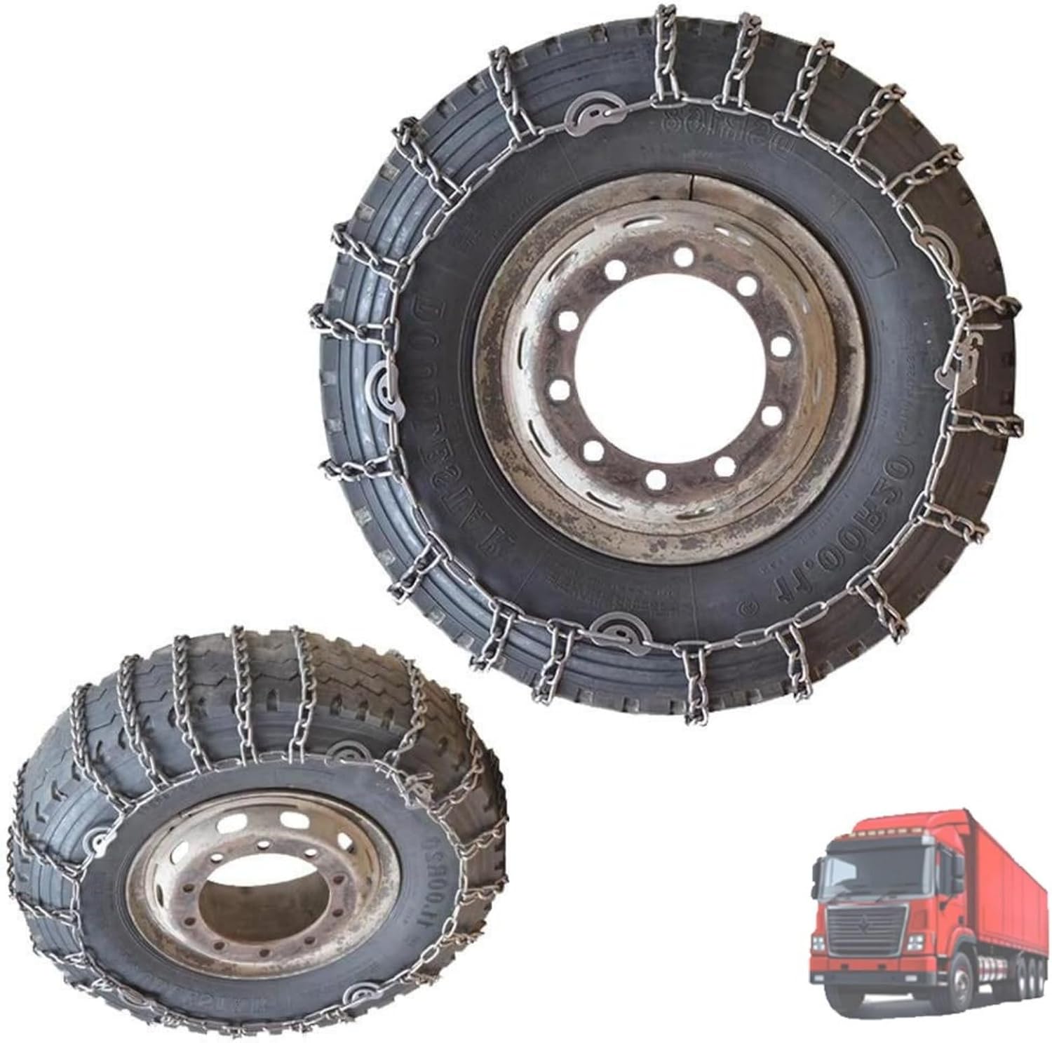 2pcs Snow Tire Chains For Cars Suv Pickup Trucks - Quick Fit AND Easy Installation, Reusable Universal Emergency Traction Snow Chains for Kinds of Trucks 315/80R22.5 9mm 205/75R17.5