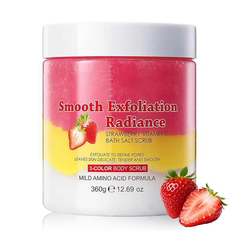 Esfoliante corporal de sal de banho com vitamina C e morango, 3 cores