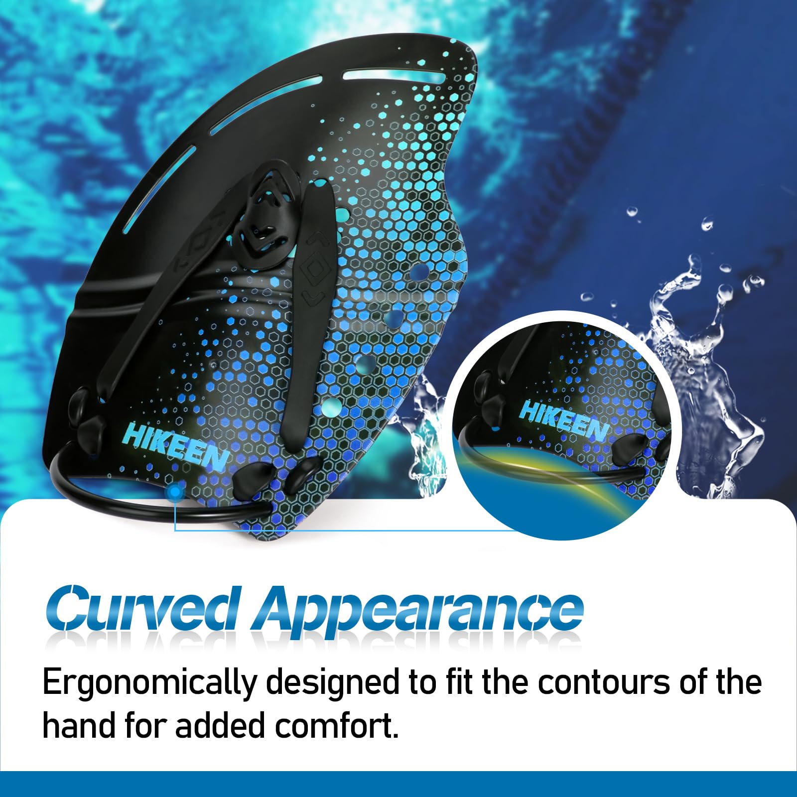 BOOSTEADY Pagaie da nuoto curve, pagaie da nuoto a mano con cinghie regolabili, paddle da nuoto per allenamento di forza superiore del corpo in nuoto, blu/giallo/rosa