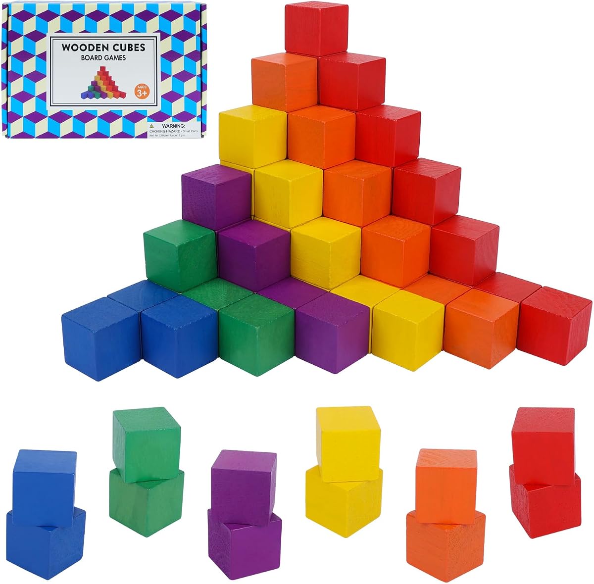 Offelec 108 Pack 1 Inch Wooden Blocks, 6 Colors STEM Math Sorting Toys, Wood Building & Stacking Blocks for Toddlers, Classroom Learning Wooden Cube Blocks, Creative Play & DIY Craft for Kids Ages 3+