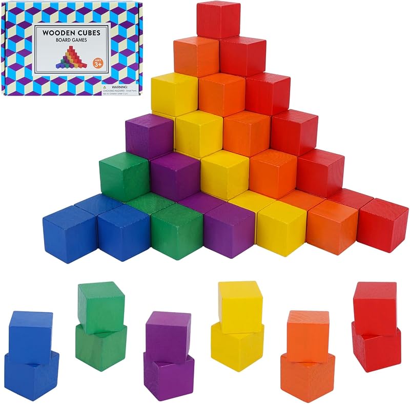 Offelec 108 Pack 1 Inch Wooden Blocks, 6 Colors STEM Math Sorting Toys, Wood Building & Stacking Blocks for Toddlers, Classroom Learning Wooden Cube Blocks, Creative Play & DIY Craft for Kids Ages 3+