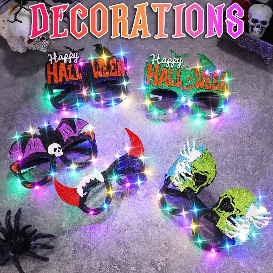 BODIY Light Up Halloween Glasses Sparkly Party Eye Frames Favors Eyeglasses Decoration for Women and Adults