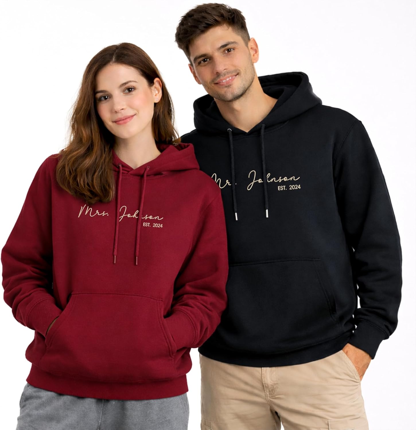 COUPLEHOODIES Custom Embroidered Mr and Mrs Sweatshirts – Matching Gift With Name Wedding Date for Anniversary Valentines Day - Image 2