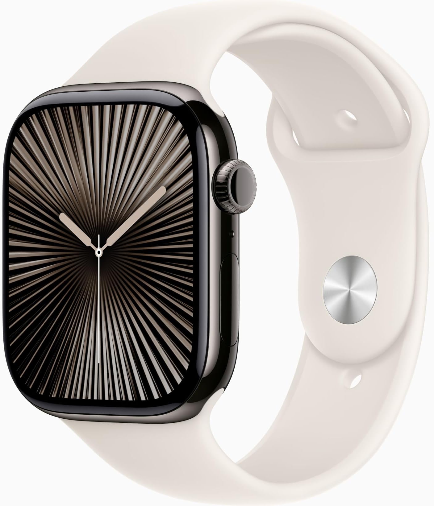 Apple Watch Series 10 [GPS, 42mm] - Slate Titanium Case with Starlight Sport Band, S/M (Renewed)