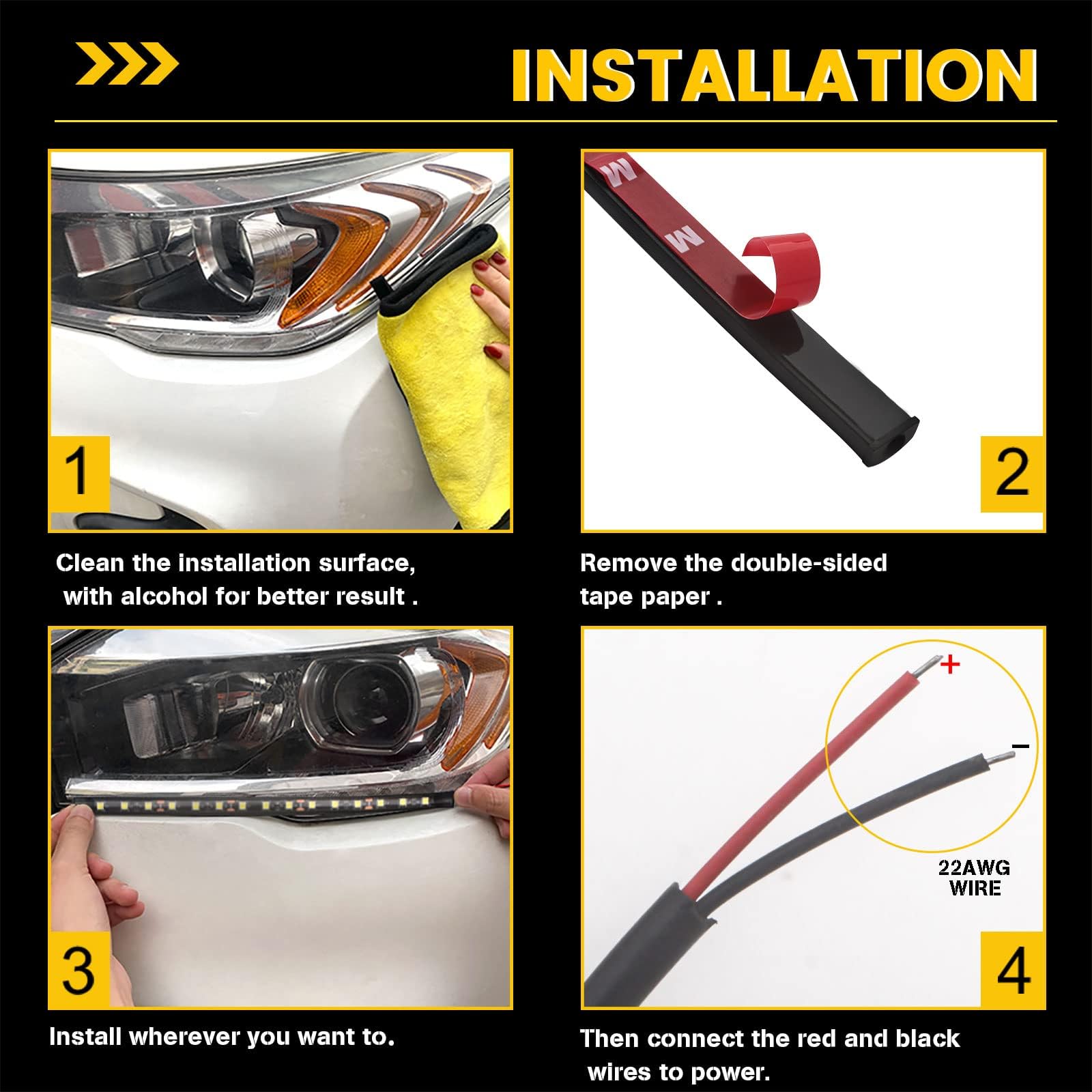 YM Taśma świetlna LED do wózka golfowego, motocykla, łodzi, kajaka, wewnątrz i na zewnątrz, 5050, 15SMD, Chip, wodoodporna, IP67, 12 V, czerwona (4 sztuki)