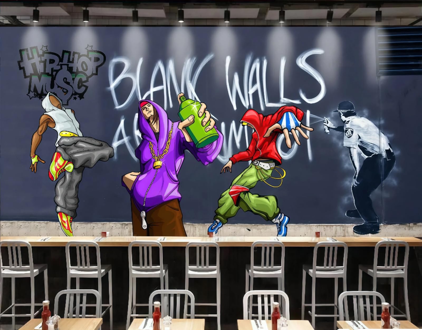rskjdghshd Wallpaper Fashion Graffiti Hand-Painted Hip-hop Music Bar Street Drink Shop Background Wall Western Restaurant Wallpaper Cafe Mural,3D,250x175cm