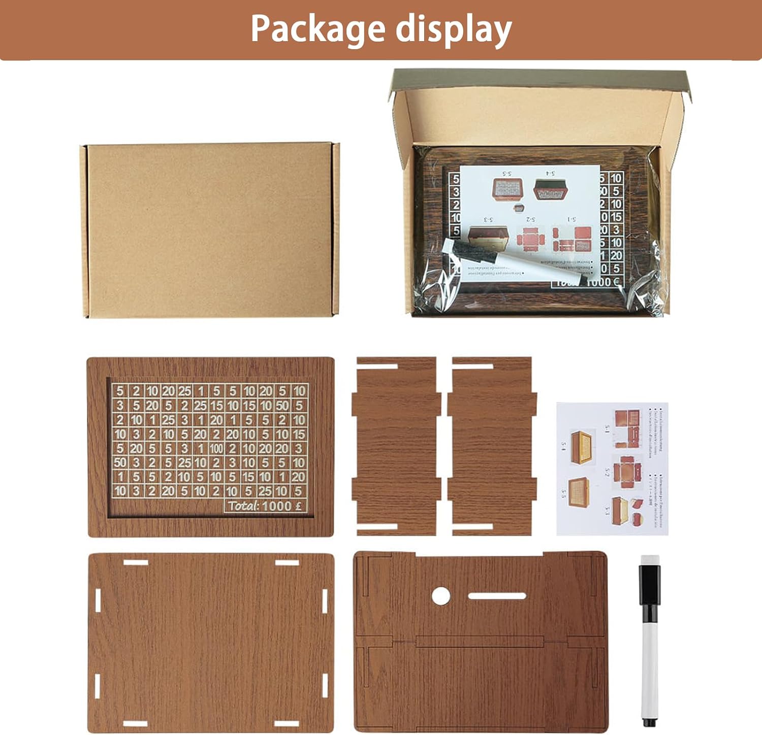 2026 New Cash Vault Wooden Savings Box, Upgraded Reusable Wooden Saving Challenge Box with Wipeable Acrylic Board for All Ages Saving Targets, Coin Bank for Financial Learning (3K)
