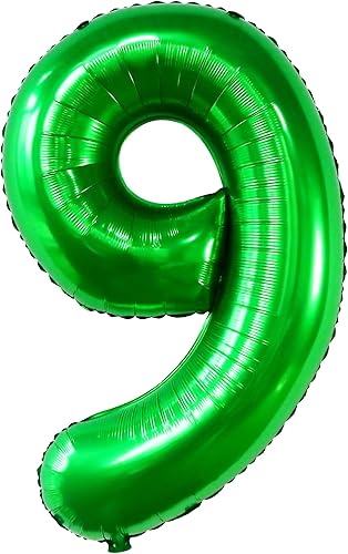 KatchOn, Globo gigante verde oscuro del número 9 de 40 pulgadas Globo de aluminio de cumpleaños 9 para decoraciones de cumpleaños 9 Decoración de