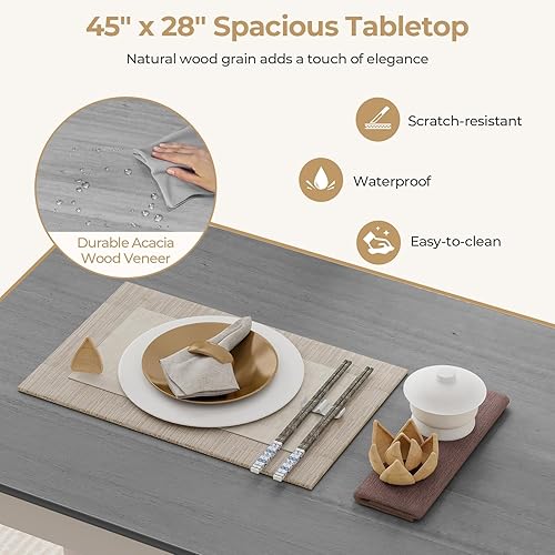 Miniatura 8 de Tangkula Juego de mesa de comedor para 4, juego de comedor de madera maciza con patas de madera de goma, juego de mesa de comedor y sillas de madera