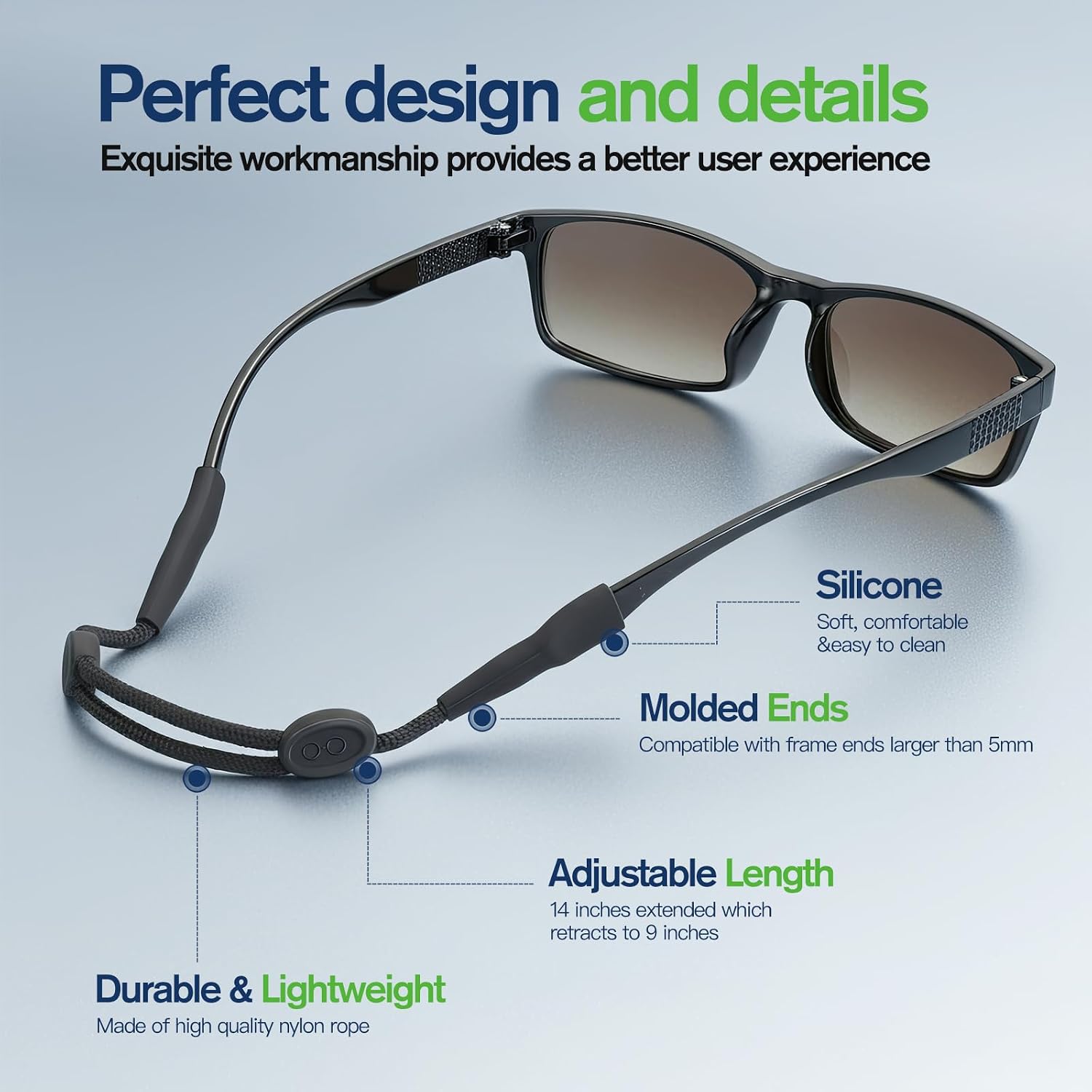Secure-Fit Glasses Strap, Adjustable Anti-Slip for Sports & Work | Universal Eyewear Retainer for Adults
