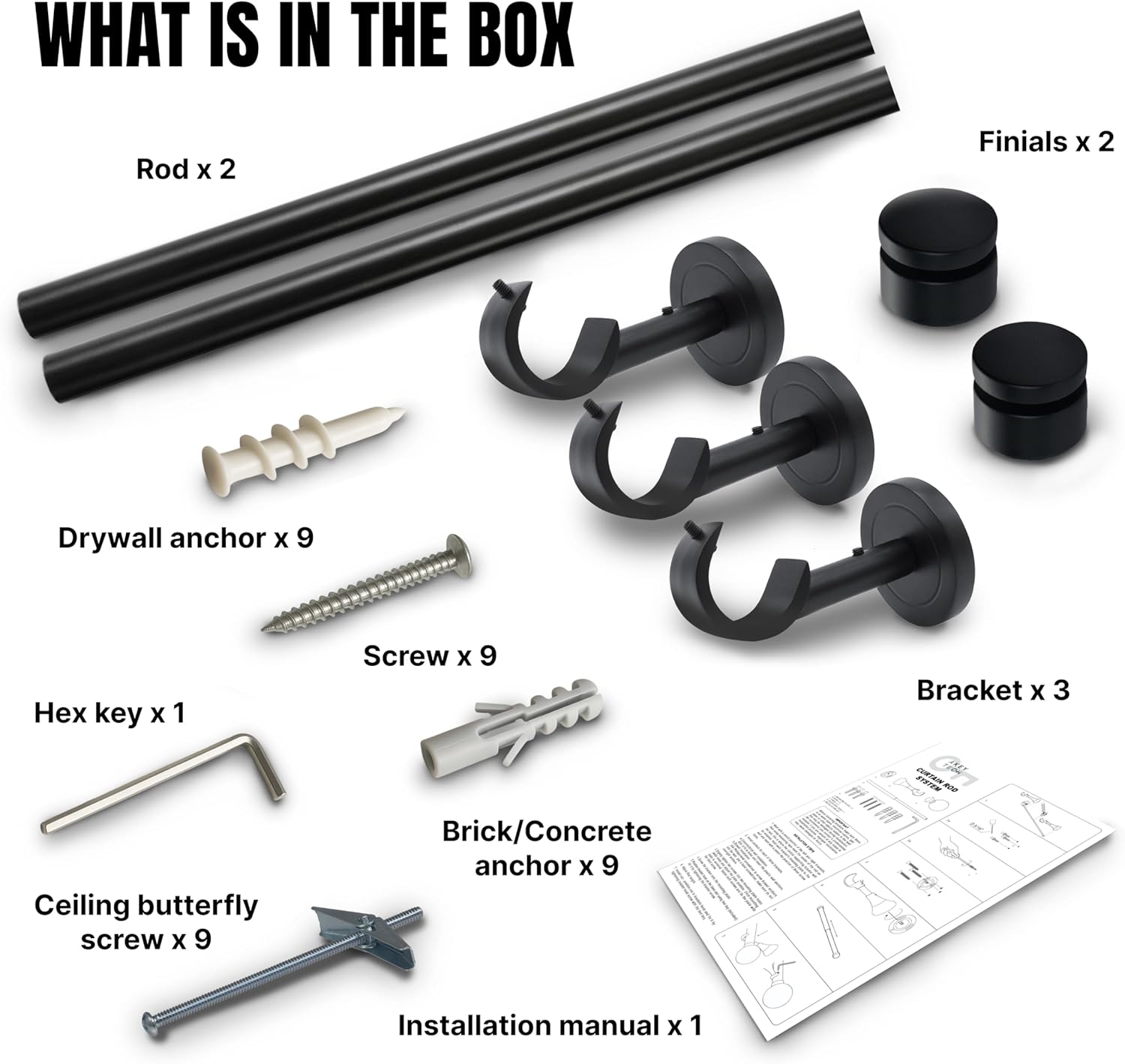 ceiling curtain rod, adjustable ceiling mounted curtain rods for windows 48 to 84 with three heavy duty modern design brackets included, matte black 1 inch expandable rod 48-84" black