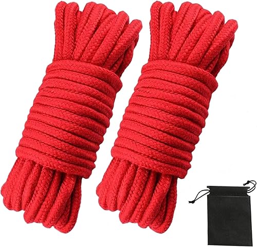 Miniatura 1 de Cuerda de algodón suave, cuerda de 32 pies  32.8ft, 0.315in de grosor, cuerda suave, cuerda larga, cuerda de atar suave (rojo + rojo)