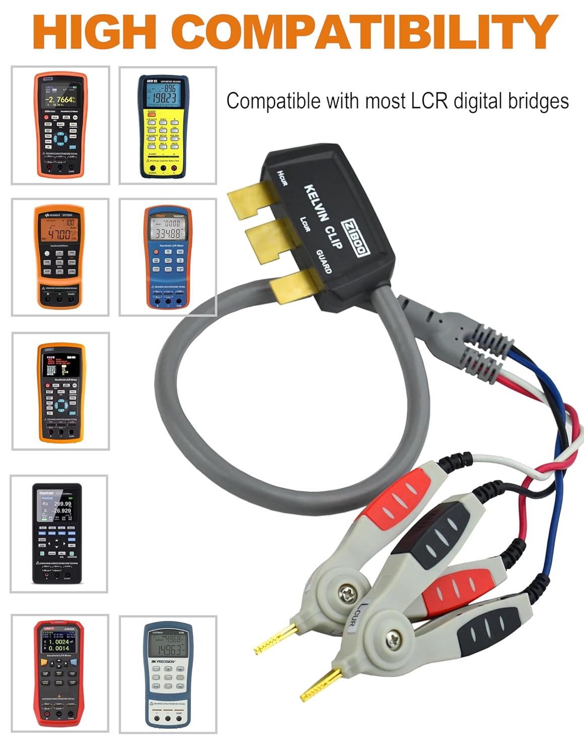 ZIBOO ZB-L100K Handheld LCR Test Clip Universal Digital Bridge Kelvin Test Line SMD Chip use for DE-5000 LCR Meter