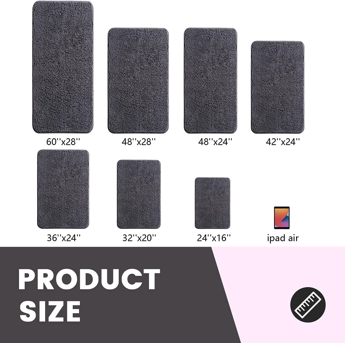 Bathroom Rug Grey Bath Mat 48x28 Inches Chenille Extra Soft Shaggy Bath Rug Perfect Absorbent Bathroom Mat Thick Super Plush Rug for Shower and Bathroom Gentsing