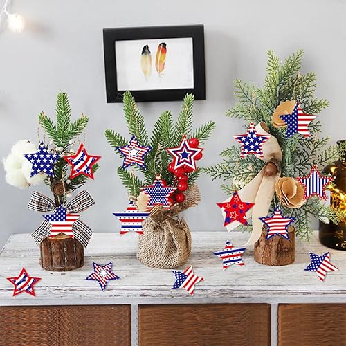 Miniatura 3 de 24 adornos colgantes para el Día de la Independencia, adorno de estrella roja, blanca y azul, con cuerdas, bandera de Estados Unidos, decoración
