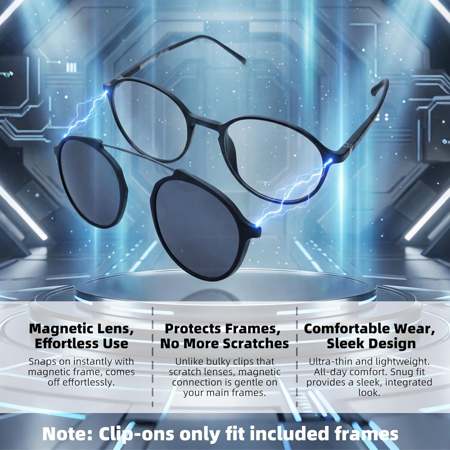 BAUHAUS Magnetic Sunglasses Clip on for Men & Women UV400 Polarized Retro Round Anti-glare Clear Eyeglasses