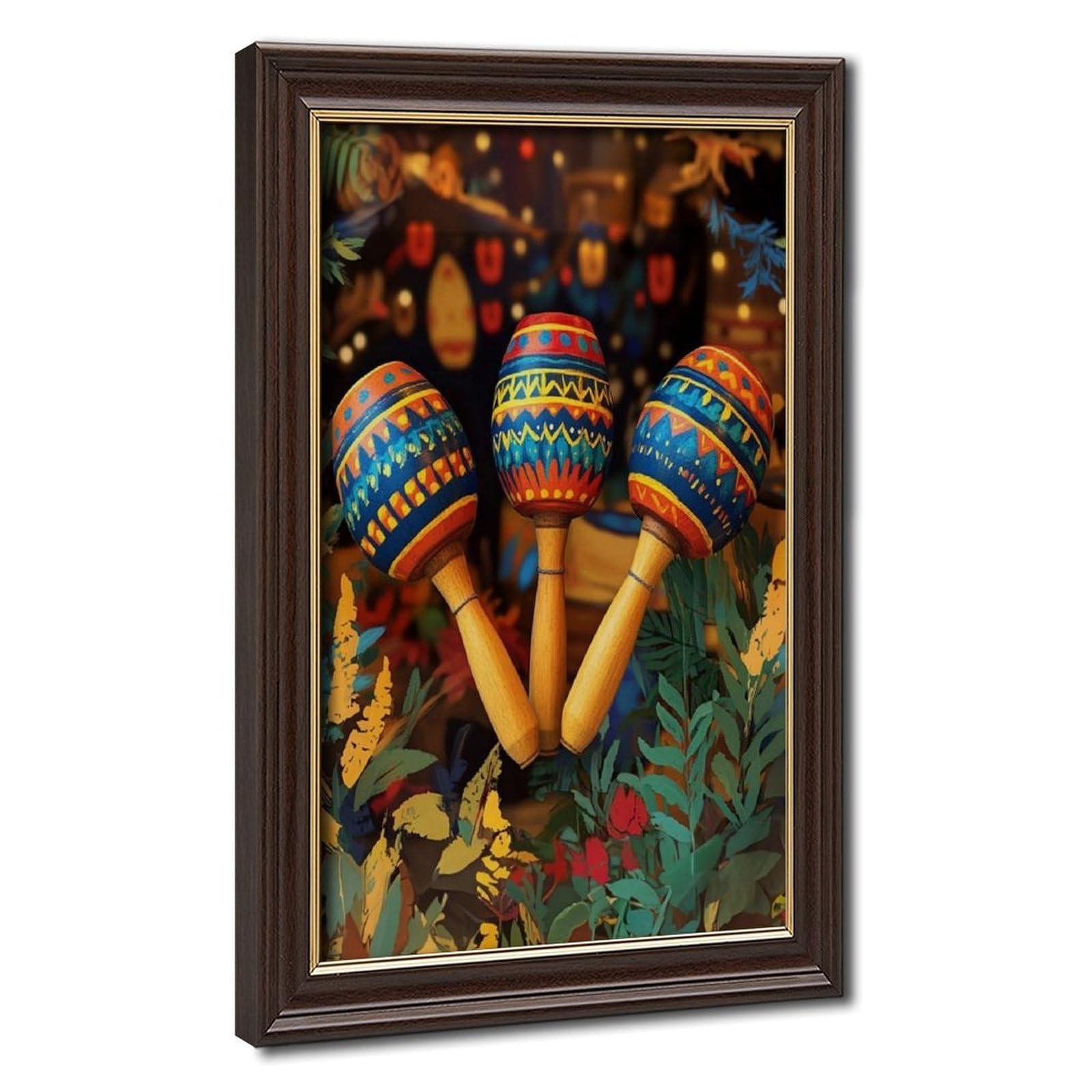 Lxwnze Mokume Gane Frame-Style Festive Mexican Maracas Art Canvas Poster For Dorm Room Decor Gift