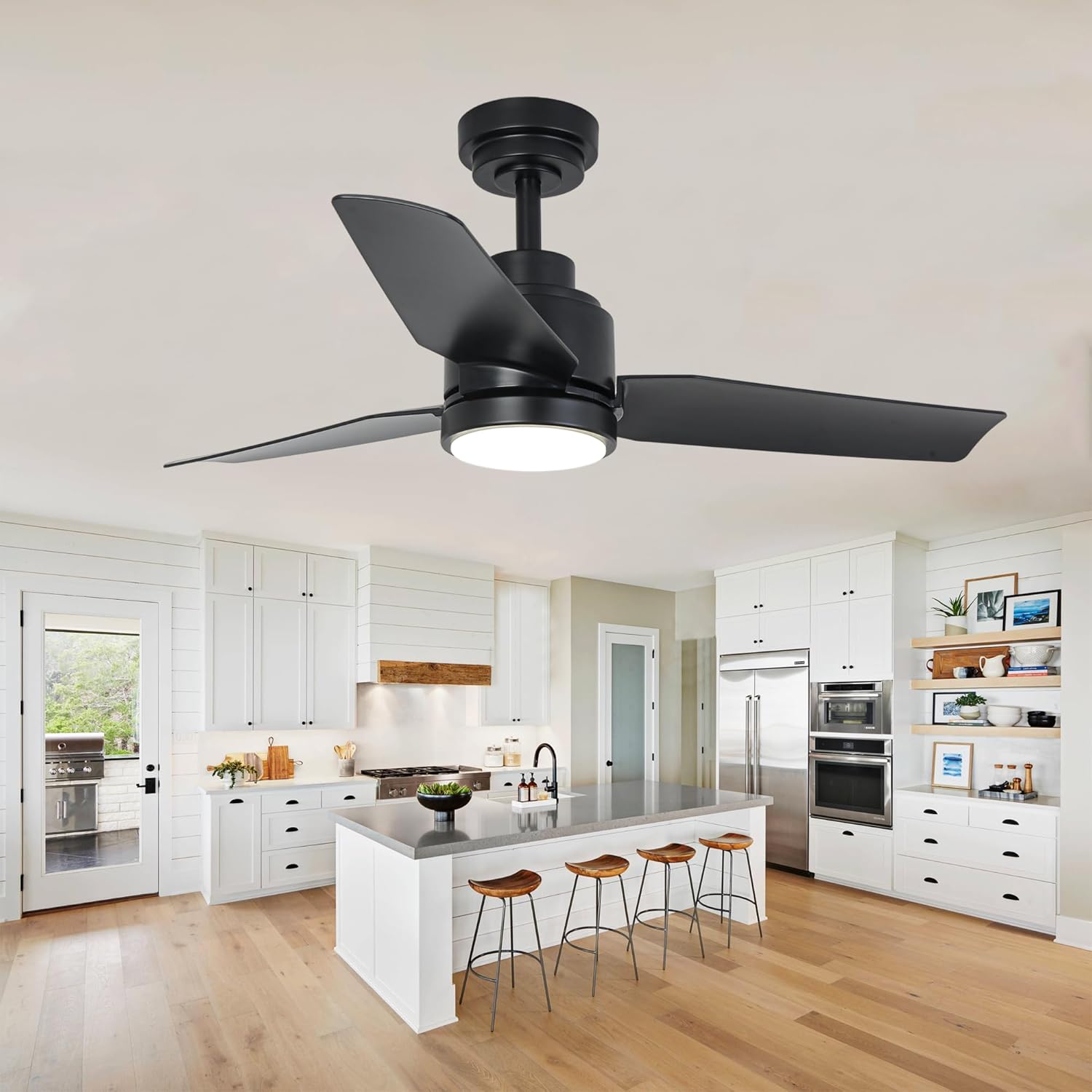 42 Inch Black Ceiling Fan with Light, Ultra-Quiet DC Motor, App & Remote, 6-Speed Reversible, 3CCT Dimmable 24W LED, Modern Smart Black Fans for Bedroom