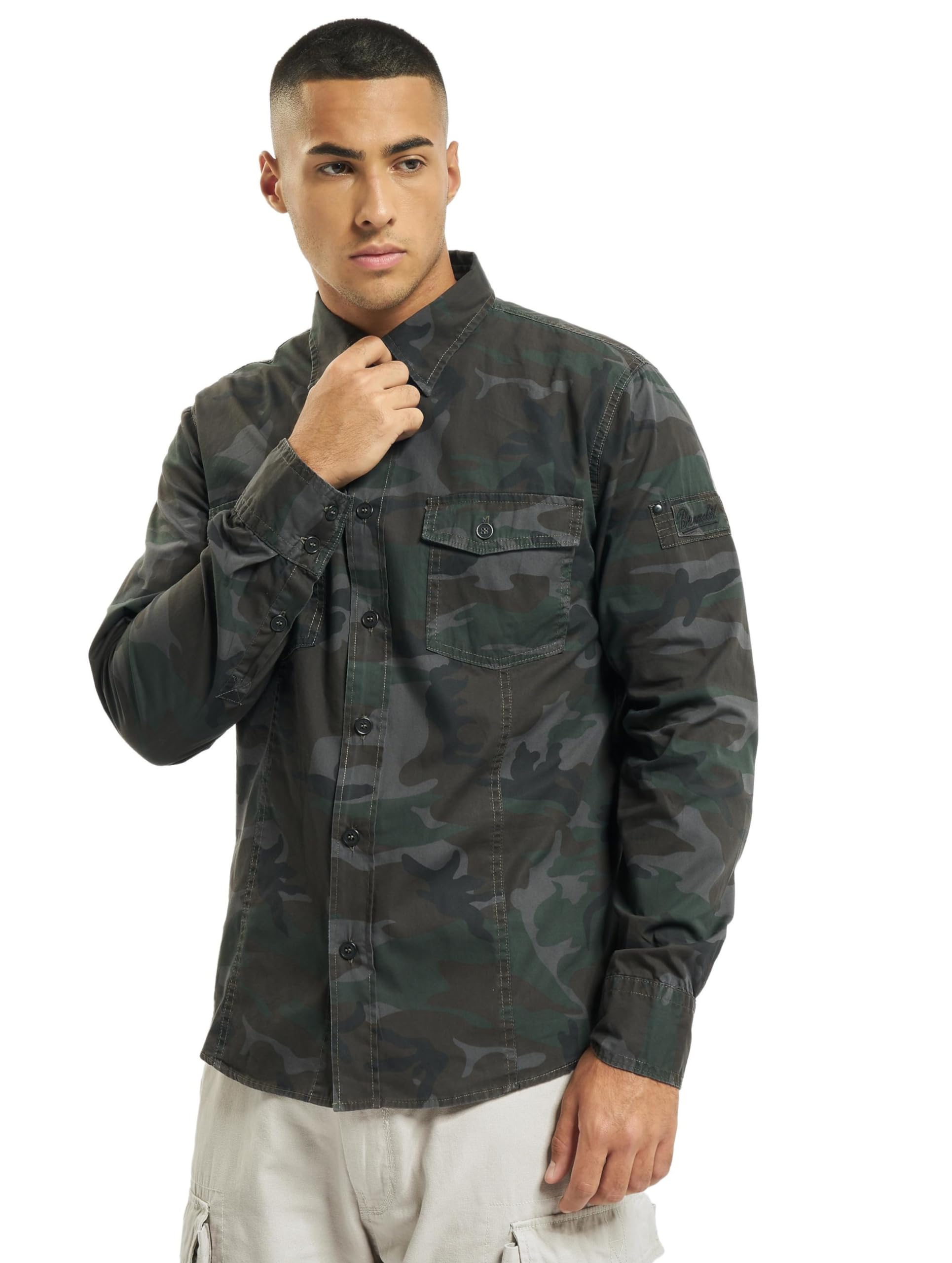 Brandit Slim Fit Shirt Long Sleeve, color: woodland, size: L
