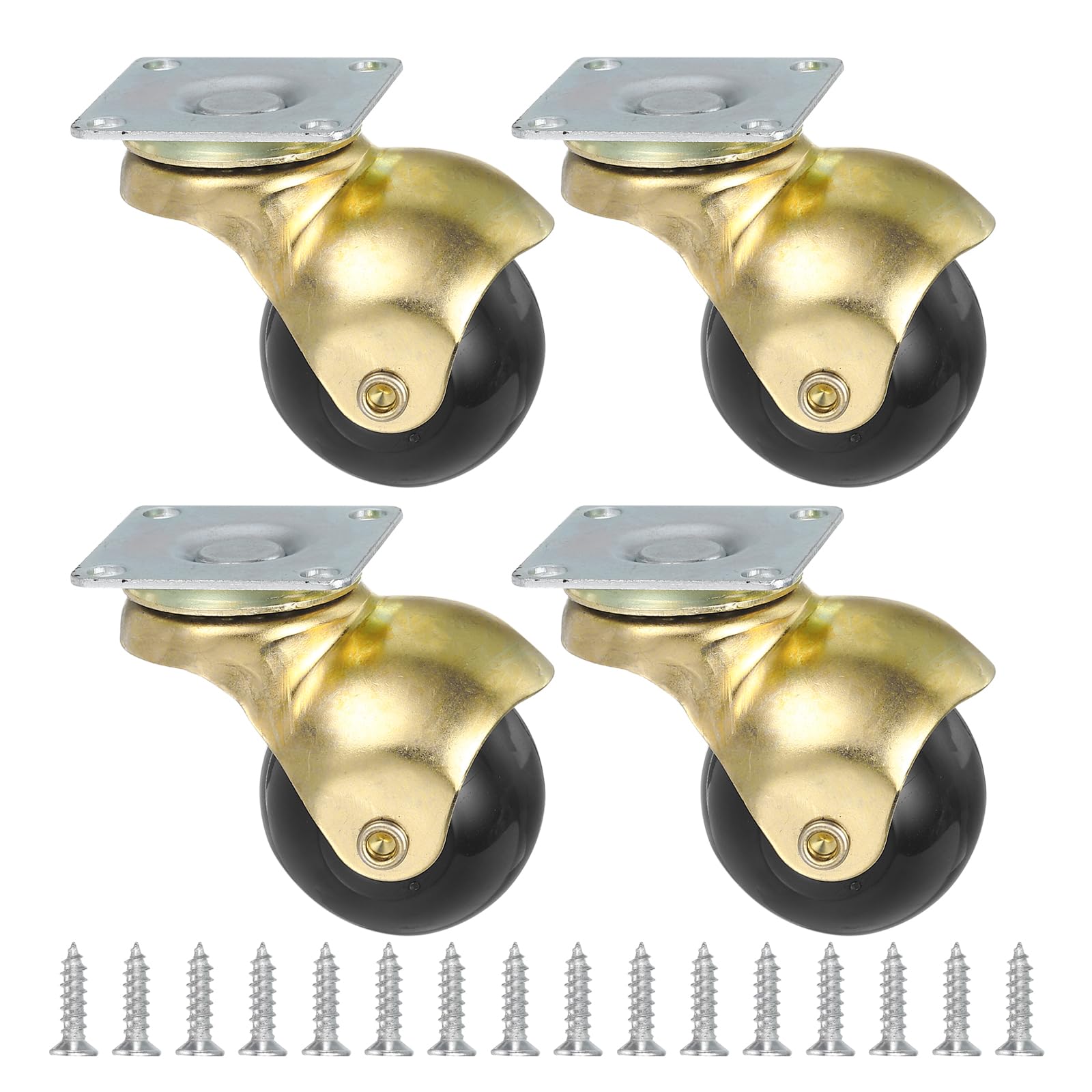 sourcing map 1.5" Ruedas Giratorias para Muebles, Juego de 4 Ruedas Giratorias de Bola, Ruedas Giratorias de Placa de 360 Grados para Muebles, Tono Dorado