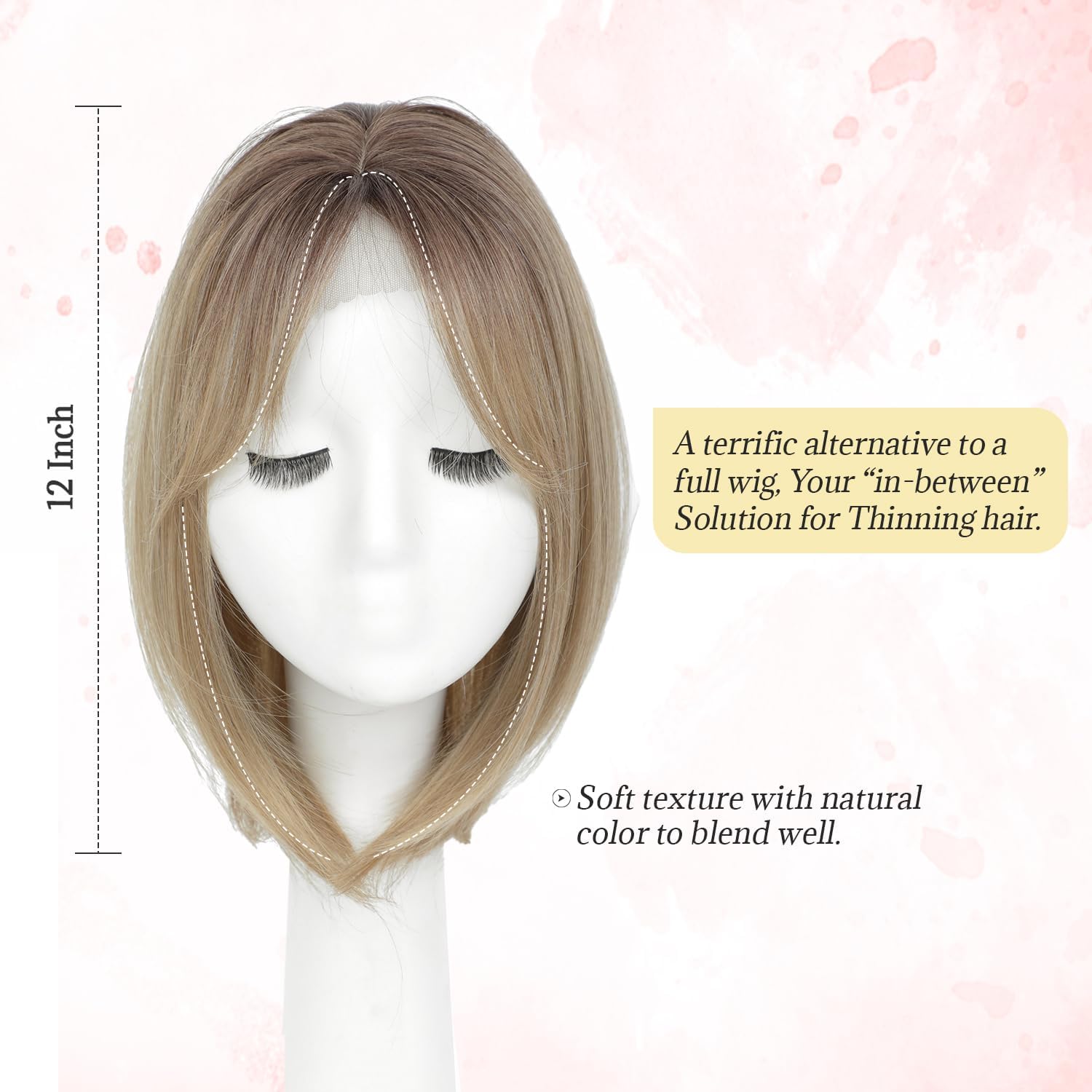 MORICHY Hair Toppers for Thinning Hair 6.5x6.5inch Hair Topper with Large Base for Cover Gray or Hair Loss Synthetic Hair Extensions Clip in Fringe Daily Use(Ombre Blonde With Dark Root) - Image 3