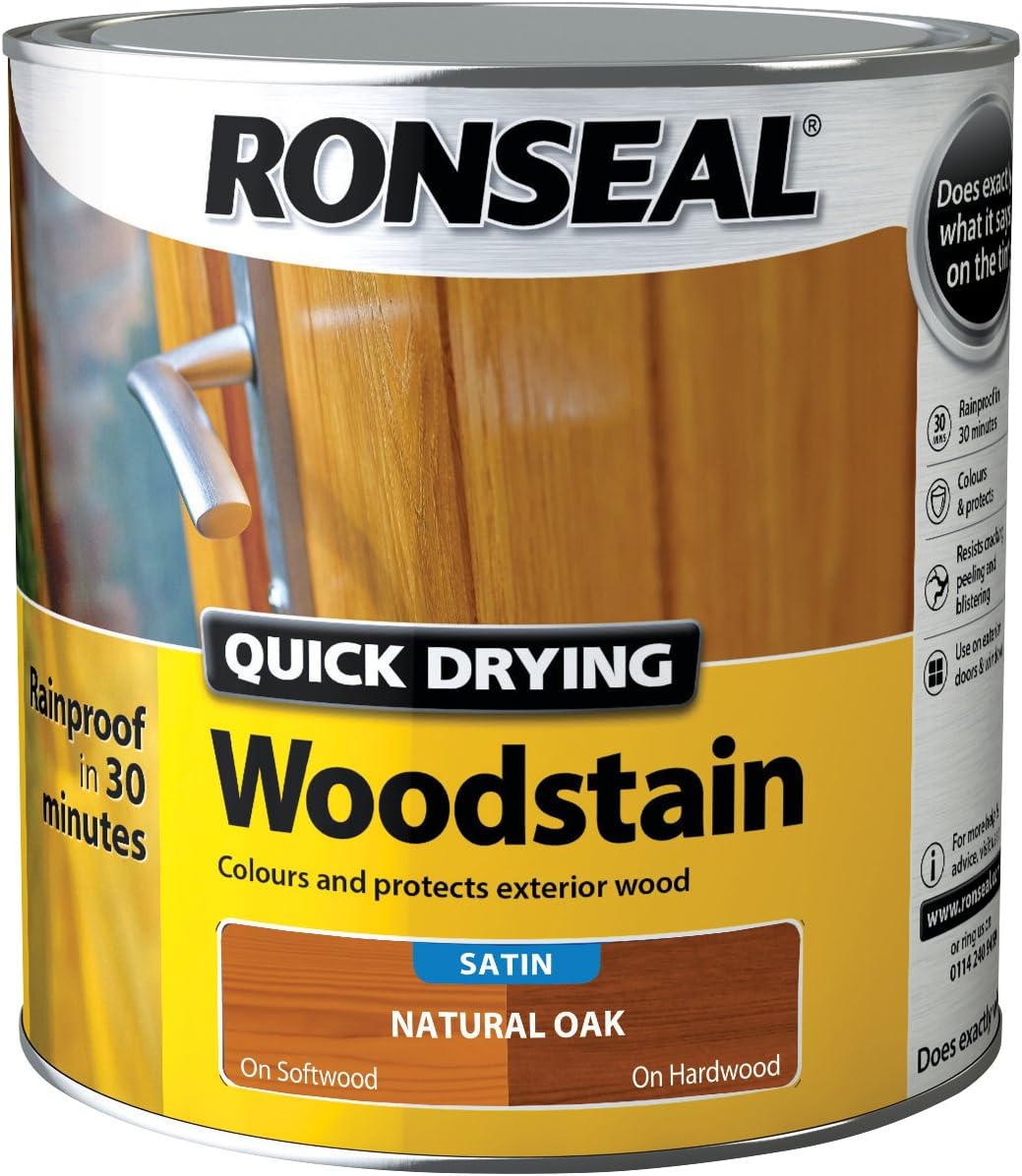 Ronseal QDWSNO25L 2.5 Litre Satin Finish Quick Dry Woodstain - Natural Oak