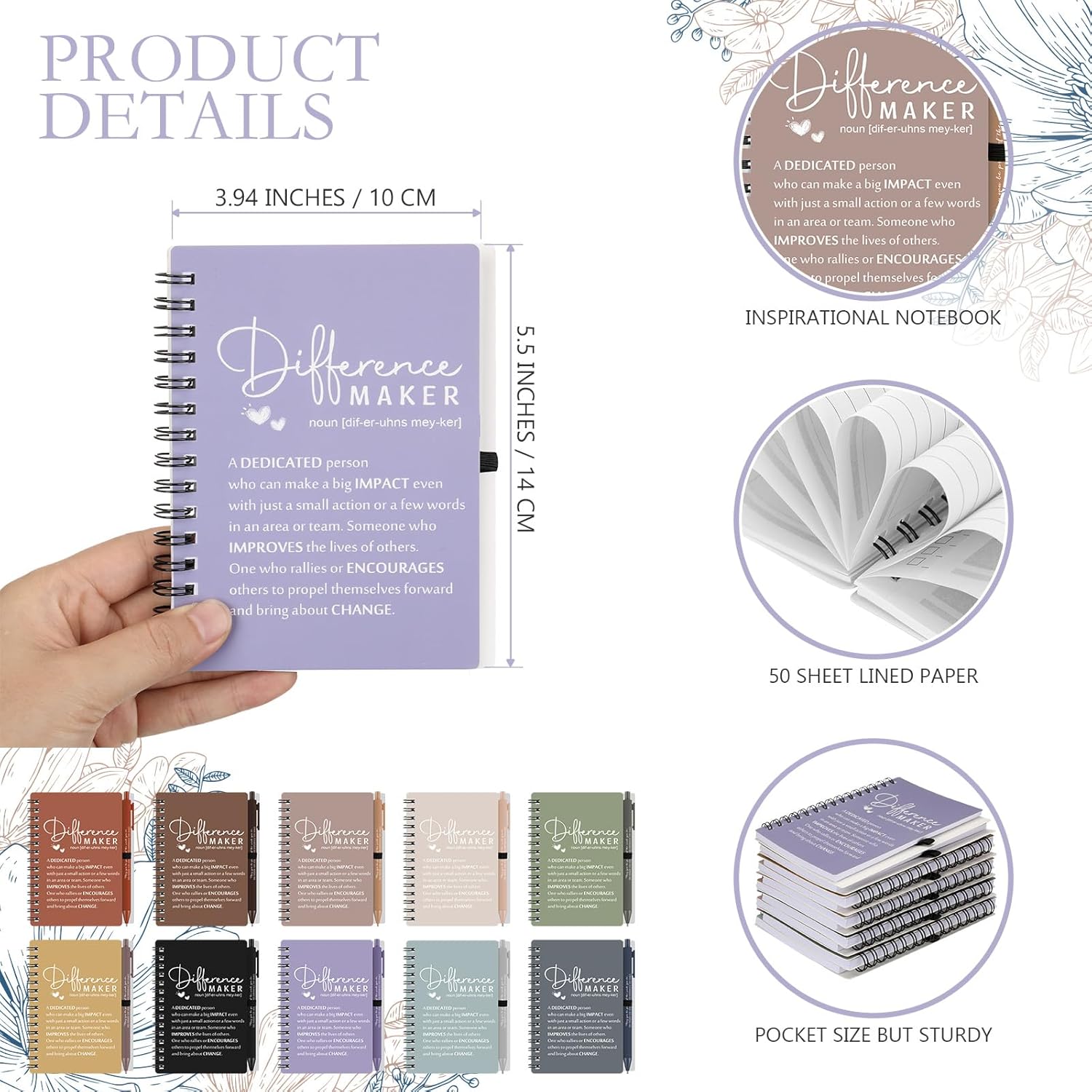 Tellingyou 20 Sets Difference Maker Employee Appreciation Gift for Coworkers to Do List Notebooks with Ballpoint Pens Note Pads Journal for Nurse Staff Team Graduation Teacher (Morandi Earth Tones)