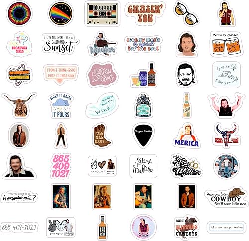 Miniatura 3 de BulbaCraft 100 calcomanías de cantante de country  mercancía de música country, calcomanías de música impermeables para fundas de teléfono y