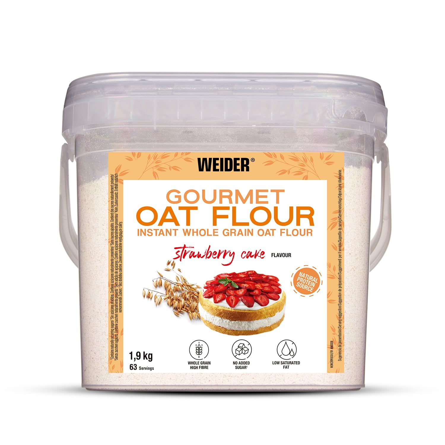 Weider Oat Gourmet Harina de Avena Integral, Proteína Bajo Azúcares, Sabor Tarta de Fresa, 1.9 kg, Pack de 4