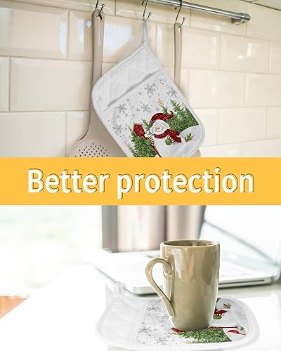 Miniatura 7 de Juego de 2 agarraderas de tela de toalla de copo de nieve para cocina, antideslizantes y aislantes de calor, juego de agarraderas de tela de toalla
