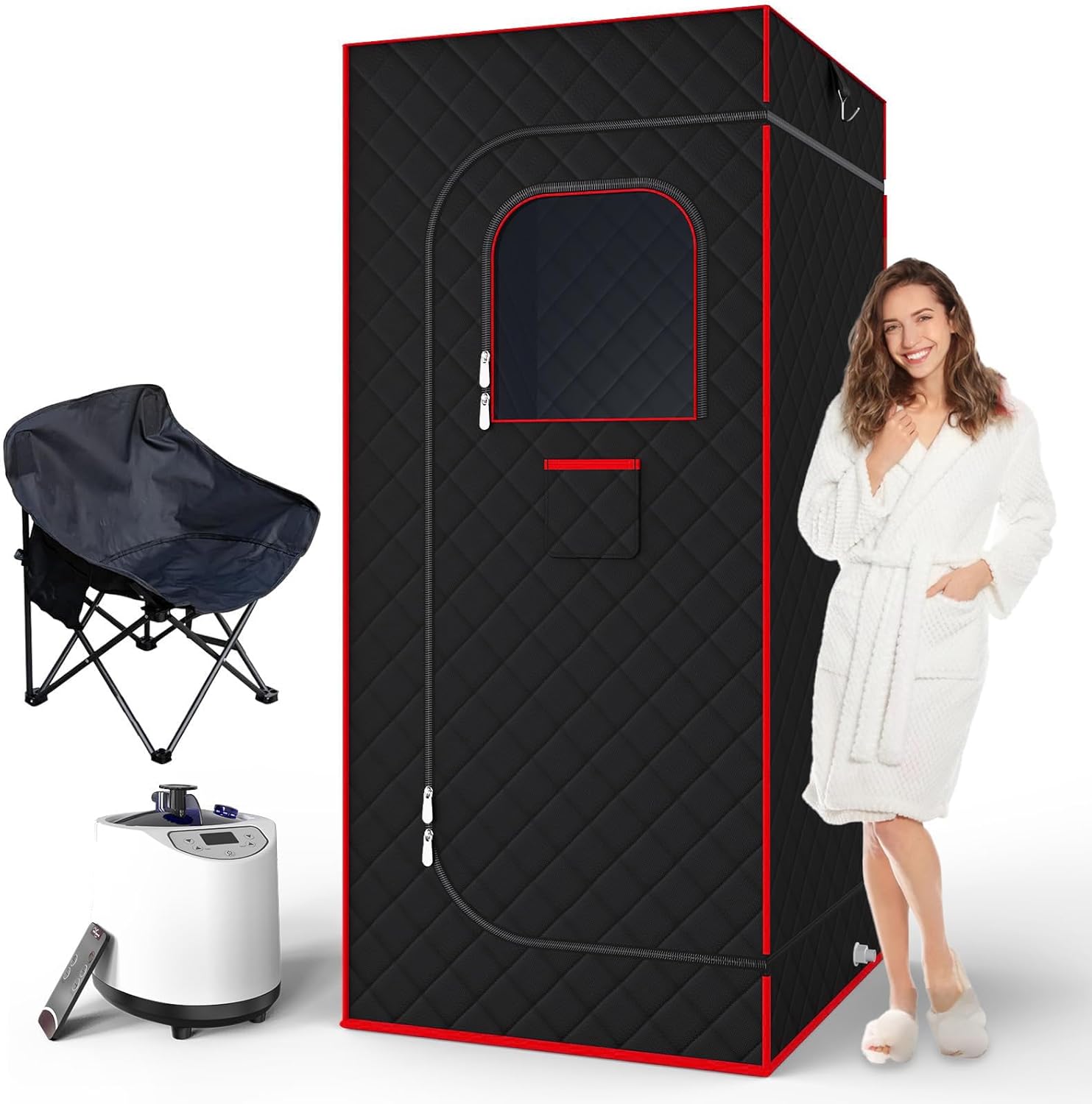 AgiiMan Portable Sauna Box, Portable Sauna for Home with 3L Steamer, Remote Control, Folding Chair and Mat, Full Size Personal Sauna Tent for Relaxation