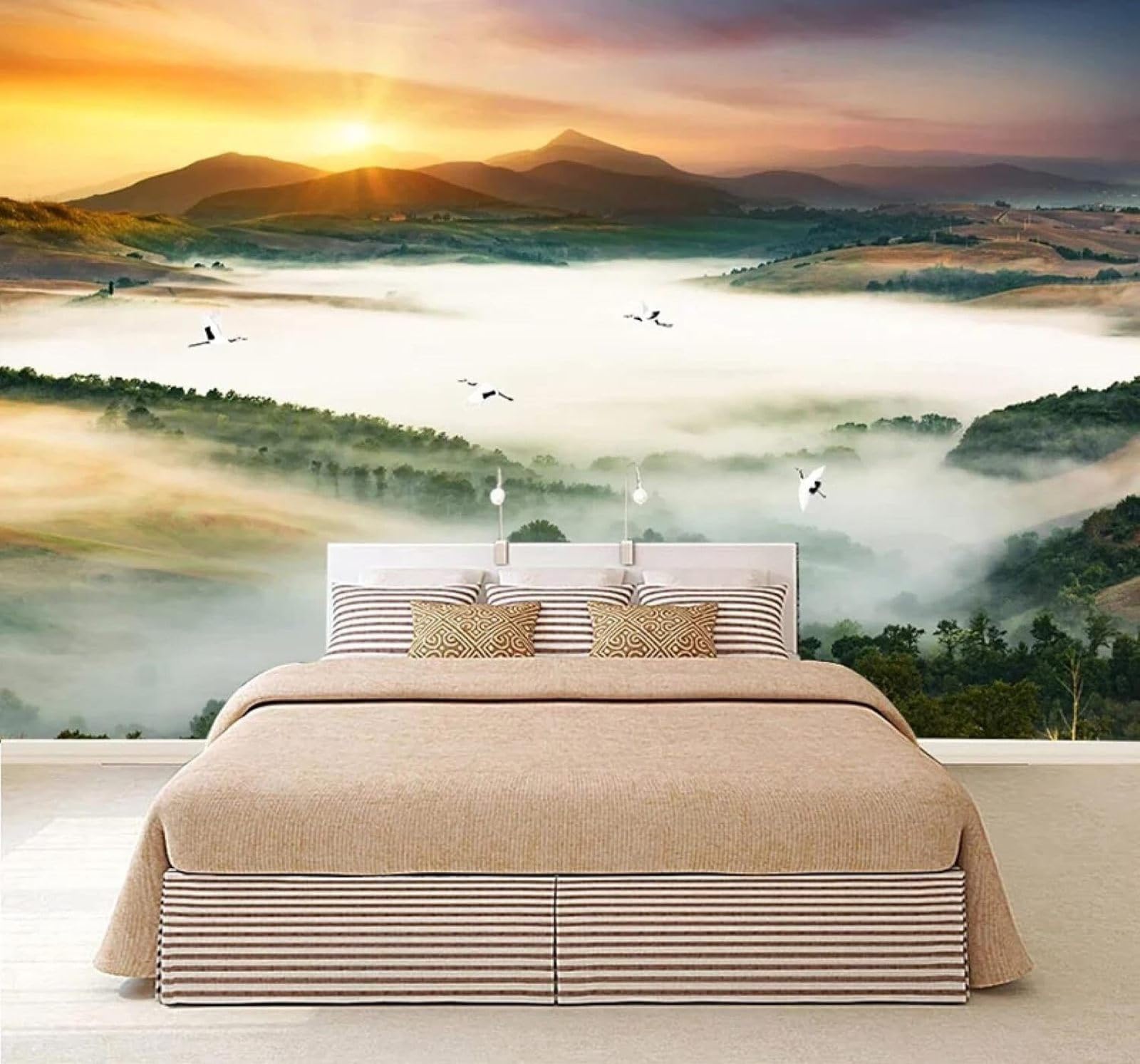 XLMING Beautiful Sunshine Mountains and Rivers Birds in Flight Scenery 3D Wallpaper Luxury Home Dining Decor Paste Sofa Living Room The Wall for Bedroom Mural-430cm×300cm