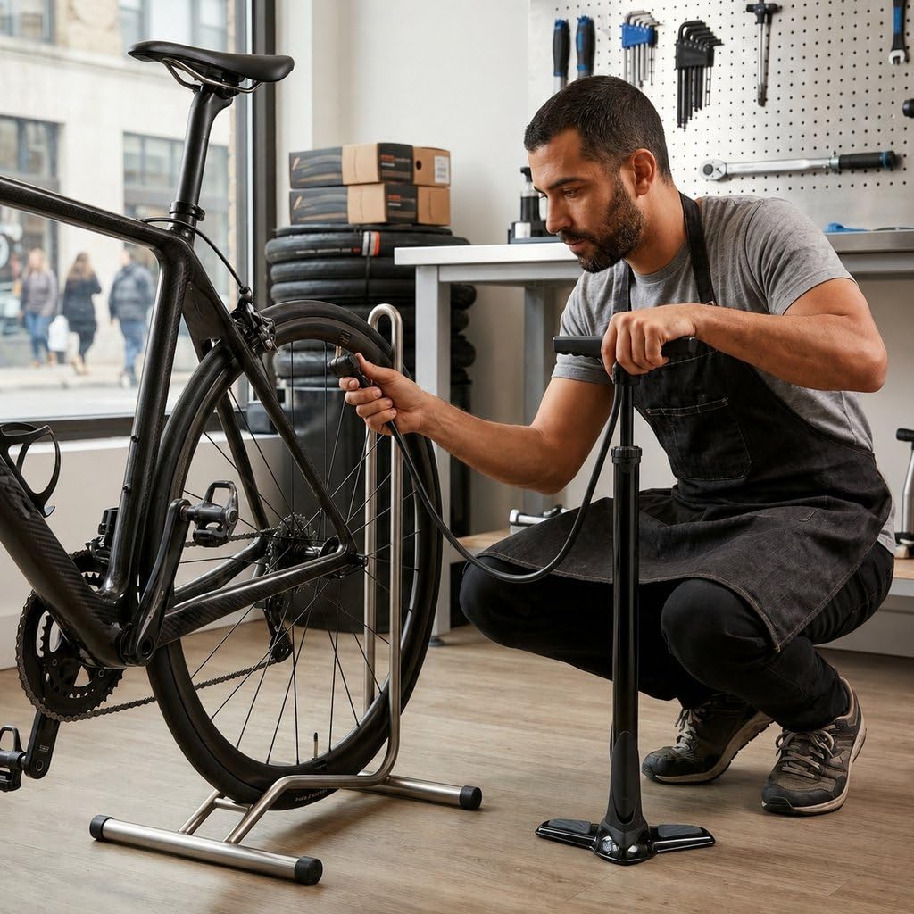 Pompa Jet In Acciaio Professionale Con Manometro Pompa Bici Da Terra Universale Per Valvole Presta Schrader Regina
