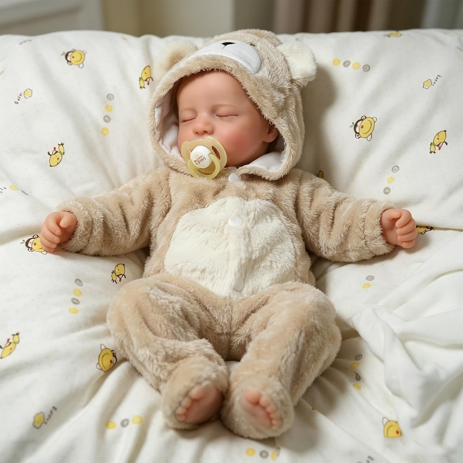 Reborn Baby Puppe 48 cm 17 Zoll Schlafend Vinyl Bärenkostüm Lebensechte Reborn-Baby Puppen Junge Handgemachte Realistische Puppe Neugeborenes Puppen