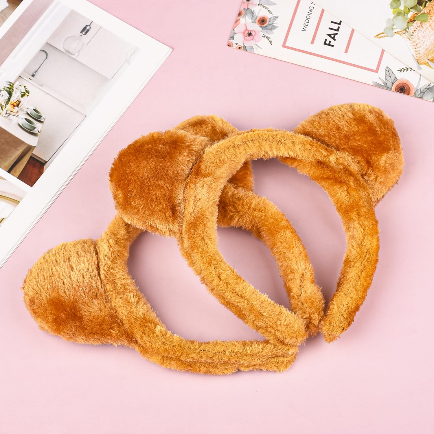 Bohue Teddy Bear Ears Hair Band Halloween Hair Band Cute Plush Bear Ear Hair Hoop Costume Accessories Animal Headwear for Makeup Decoration (4) - Image 2