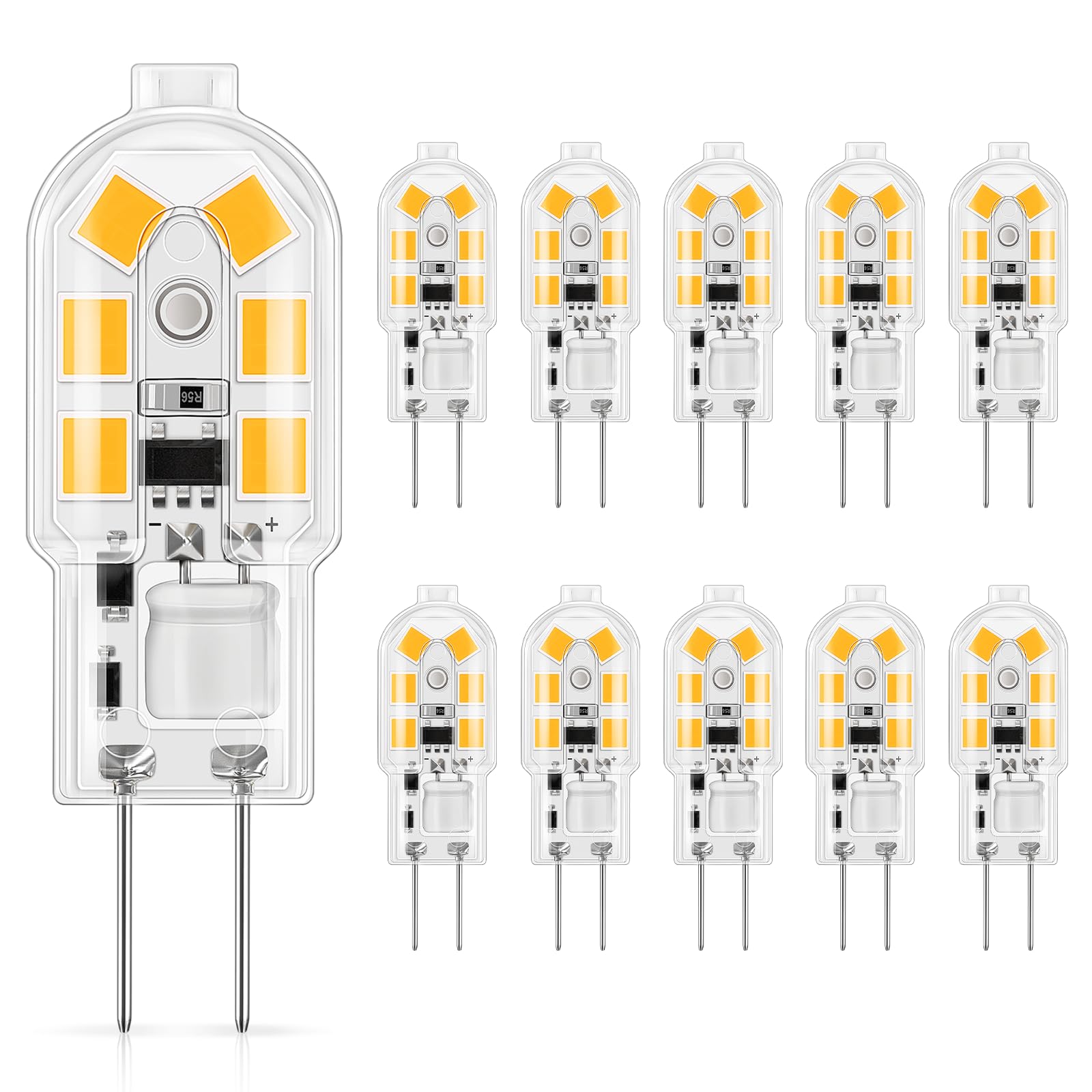DiCUNO Lampadina LED G4, Bianco caldo 3000K, 1.5W sostituisce 15-20W alogena, Non dimmerabile, AC/DC 12V,160LM, Piccola lampadina, Senza sfarfallio, 10 pezzi