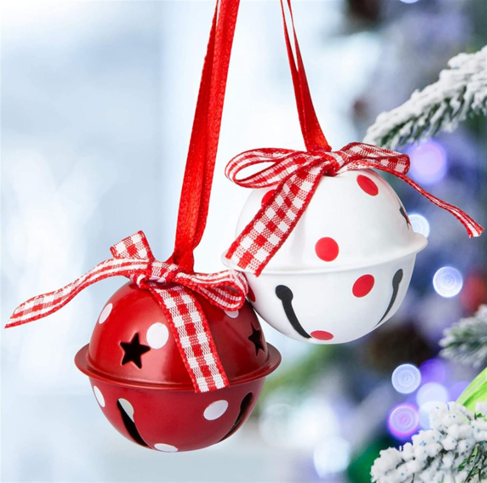 Campanelle Natale Jingle Bells Campane Artigianali di Natale con Fiocco Neve for L'Albero della Festa Decorazioni(White And Red)