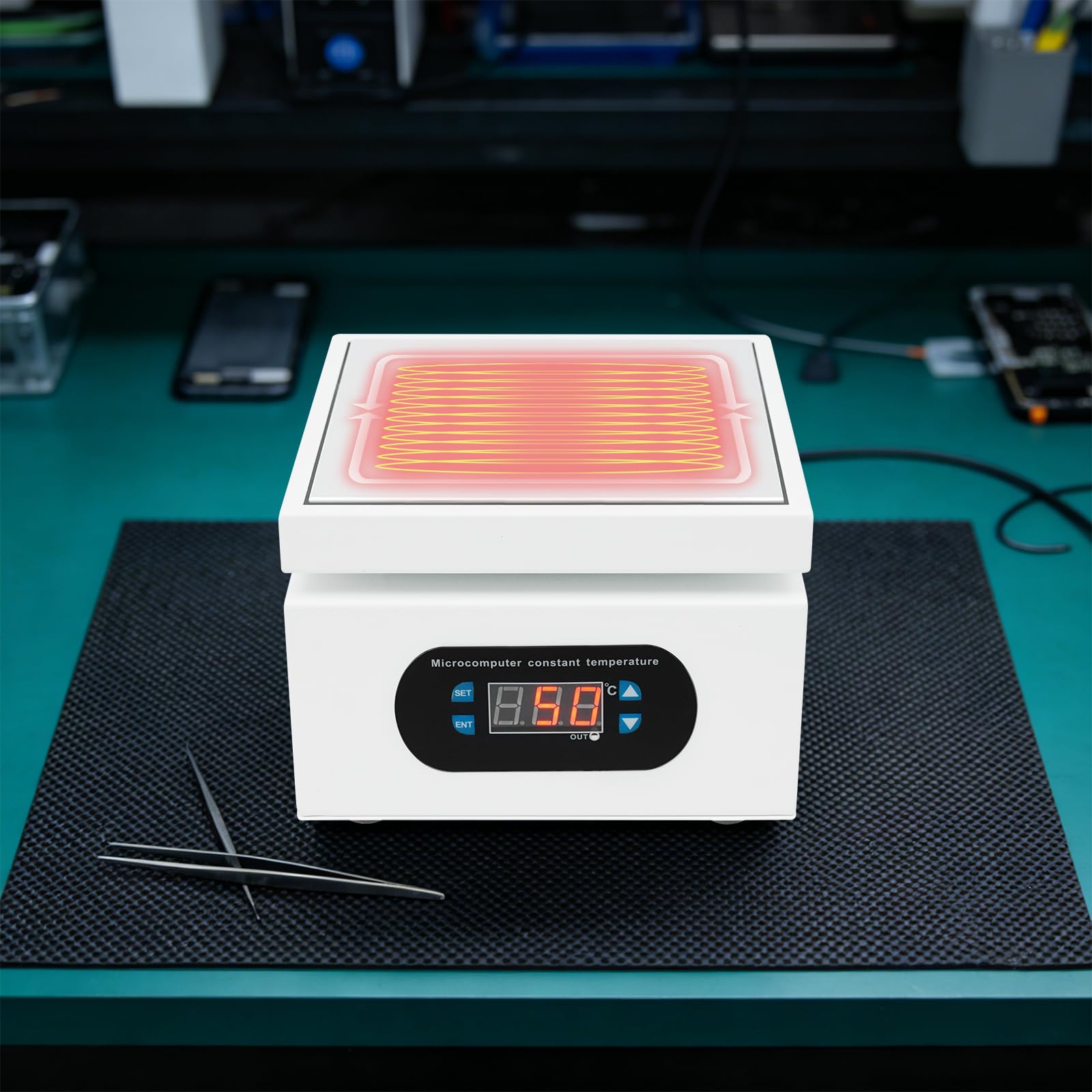Plaque chauffante 550 W - Station de soudure - 200 x 200 mm - Station de préchauffage LCD jusqu'à 400 °C - Station de préchauffage électrique pour réparation d'écran de téléphone portable et
