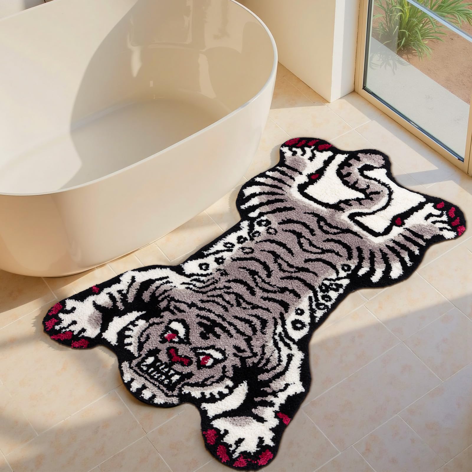 本物!　ホワイトタイガー tibetan tiger rug Amazon.com: Naoloture Gray Tibetan Tiger Bath Mat Bathroom Rug Non