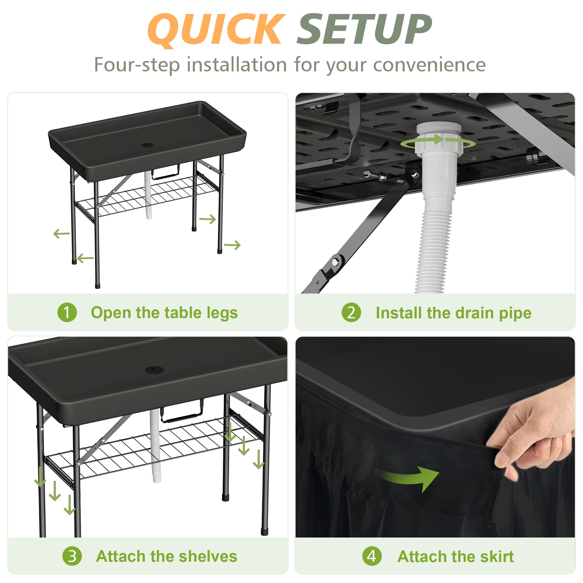 KOTEK Folding Ice Cooler Table With Matching Skirt & Drain