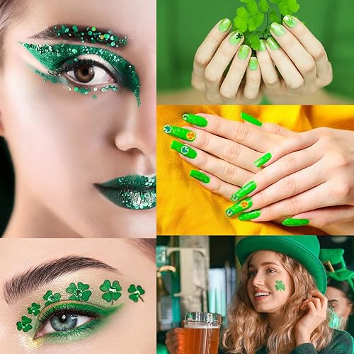 Miniatura 3 de Calcomanías holográficas de trébol verde con lentejuelas para el día de San Patricio, diseño de hoja de corazón, lentejuelas, confeti, copos de uñas
