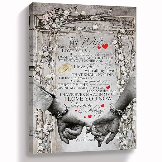 To My Wife Never Forget That I Love You Canvas Wall Art Prints Wife Themed Art Decor for Office Home Bedroom Living Room,Birthday Anniversary Christmas Gift For Wife Her，11”x14”Inch Paintings Art Decor