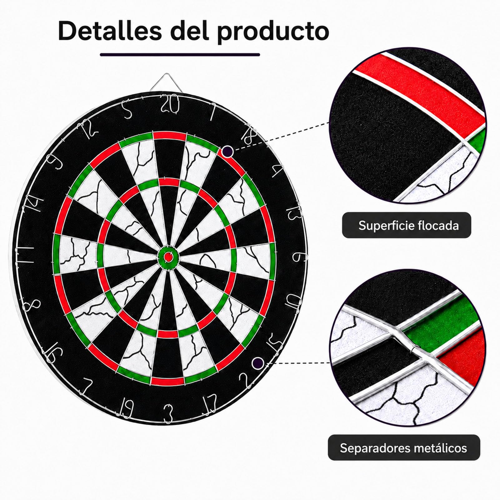 Diana Dardos Profesional Juego de Dardos para Adultos con Tabla Flocado de Doble Cara y 6 Puntas de Acero
