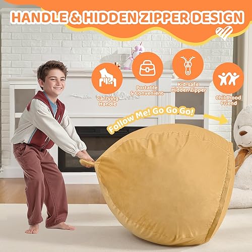 Miniatura 252 de Puf de 5 pies, puf grande con relleno de espuma viscoelástica, sofá puff esponjoso con funda de terciopelo holandés, puf redondo para sala de estar,