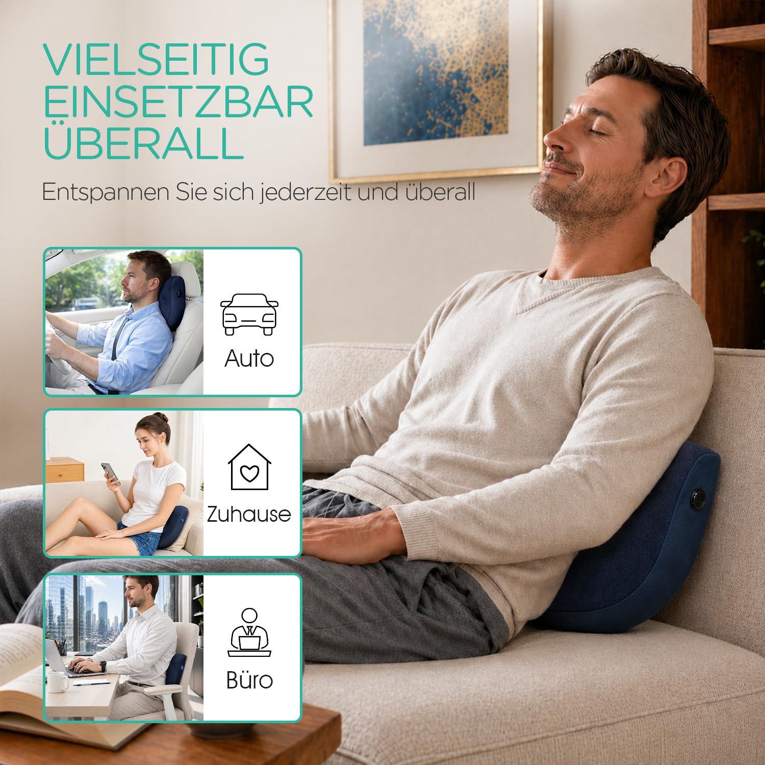 Kabelloses Shiatsu Massagekissen – Wiederaufladbarer Nacken für Schmerzlinderung und Entspannung, Tiefenmassage mit leiser Betriebsweise, Aufmerksames Geschenk YZ300 (Blau)