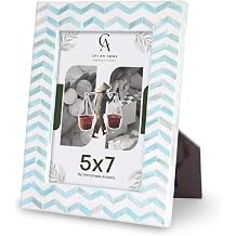 Chi An Home 5x7 Mother of Pearl Inlay Picture Frame, Coastal Decor, Chevron