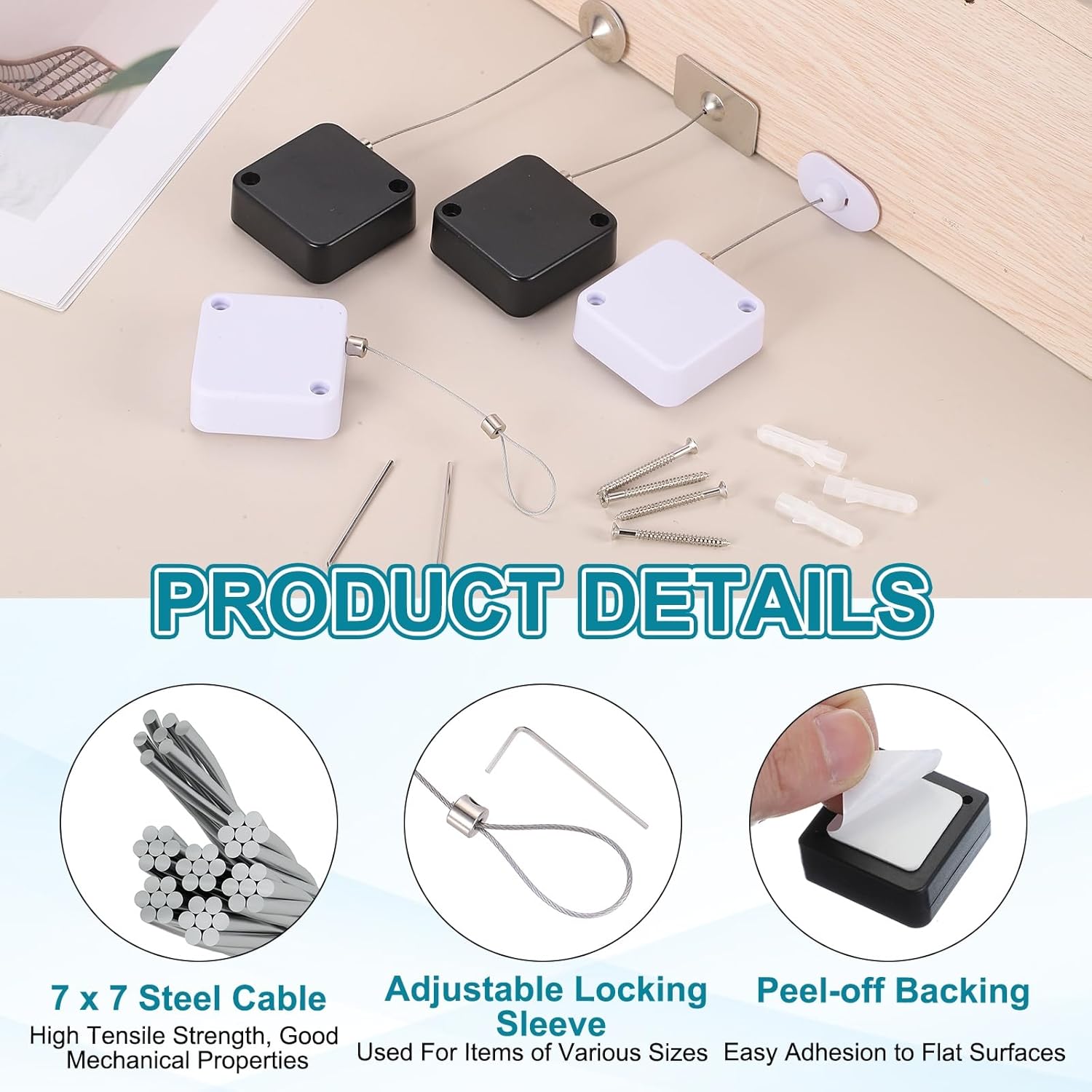 PATIKIL Retractable Remote Control Cable Tether (3.3ft / 1M, Black)(5 Set) Square Remote Control Security Lanyard Lock Adjustable Locking Leash with Rope Locks, Suit for - TVs/Tablets