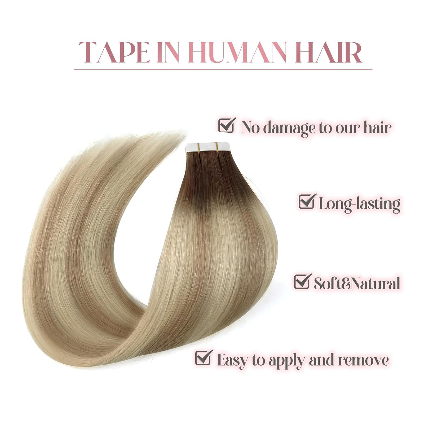 Sixstarhair Tape In Hair Extensions Rooted Brown Fading to Ash Brown Mixes with Beach Blonde Hair Extensions 20 Pieces Remy Human Hair Extensions [Color R3-8P613# 16inch]